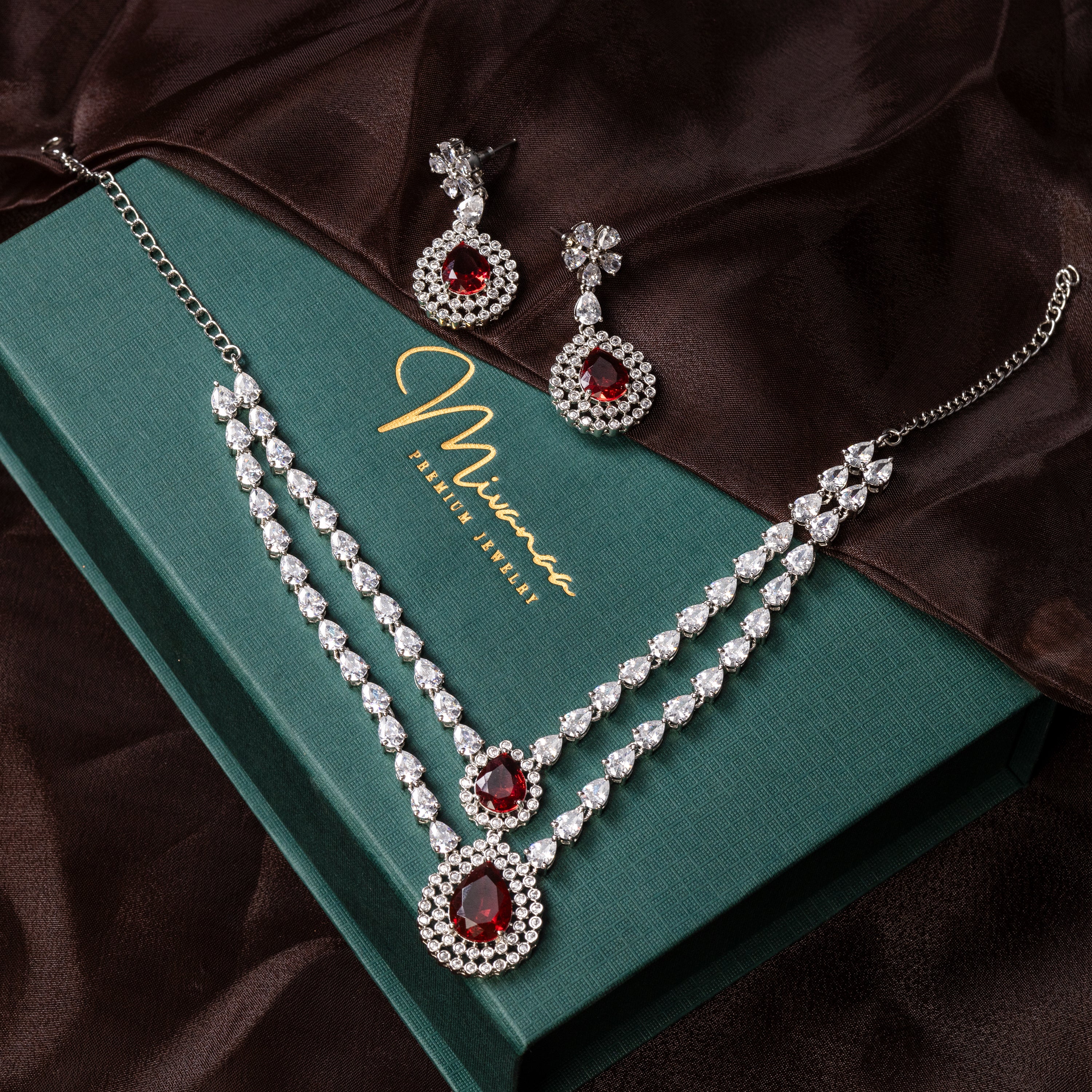 AD Red Wine Charm Partywear Neckset-Mivanaa